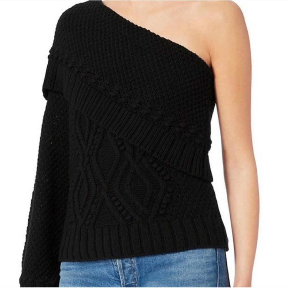 Intermix Dahlia Off Shoulder One Sleeve Black Knit Sweater - XS